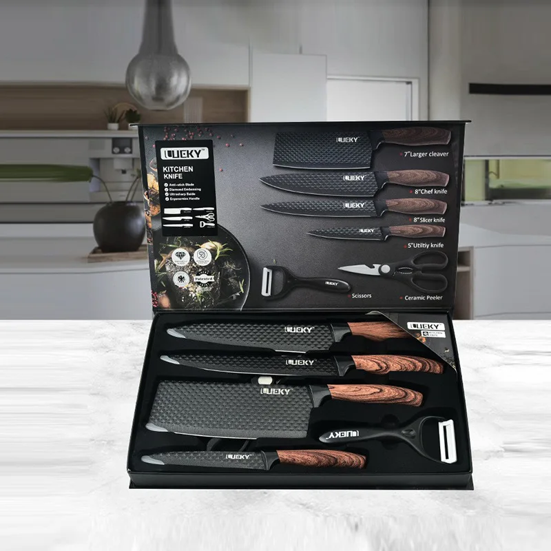 Ciwete Chef Knife Set, 6-Piece Kitchen Knife Set with Upgrade 3Cr13 Stainless Steel Ultra Sharp Blades, Knives Set with Well Balanced Wood Handle