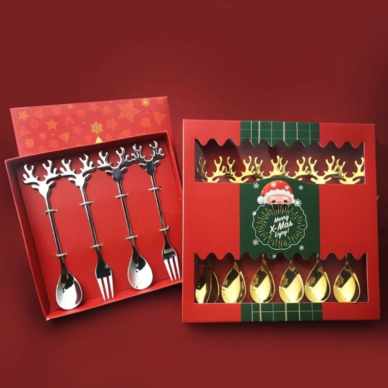 

Набор из 6 фруктовых вилок, рождественская серия, десертных ложек, 2 цвета, для кофейной воды