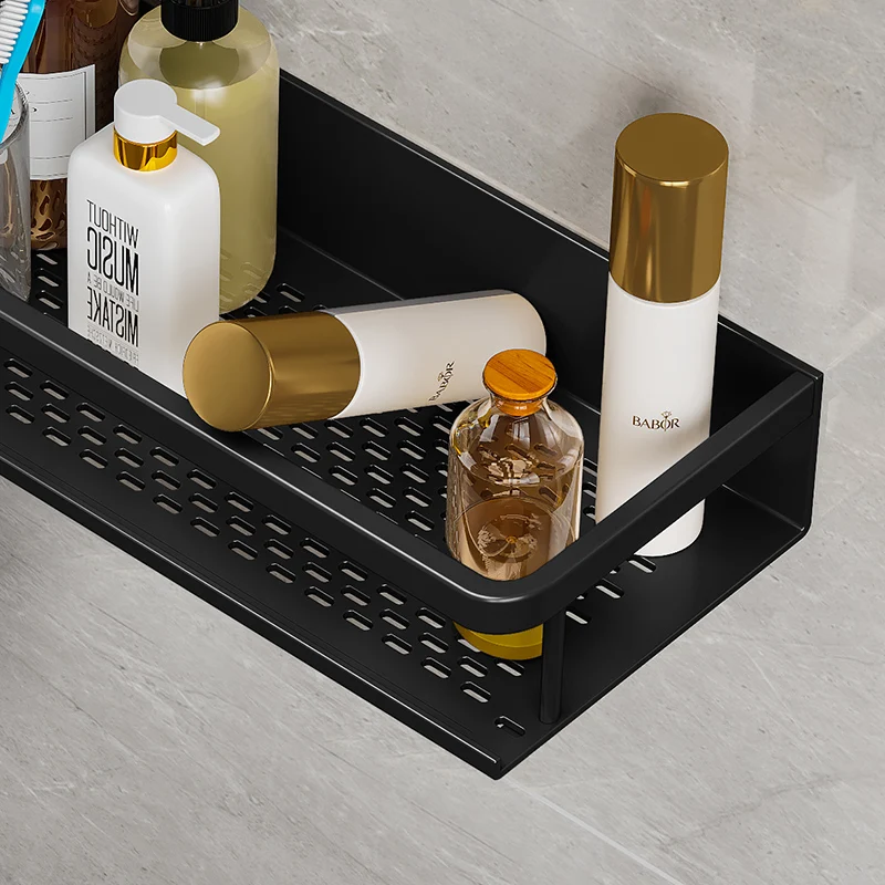 Black Space Aluminum  Toilet Rack Wall-mounted Bathroom Shelves  Changing Basket Set For Kitchen Accessories 5