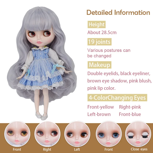 Blyth Doll 1/6 BJD Dolls Joint Body White Shiny Face Nude Doll With Extra Hands Anime Collection Toy for Girls Gift 2