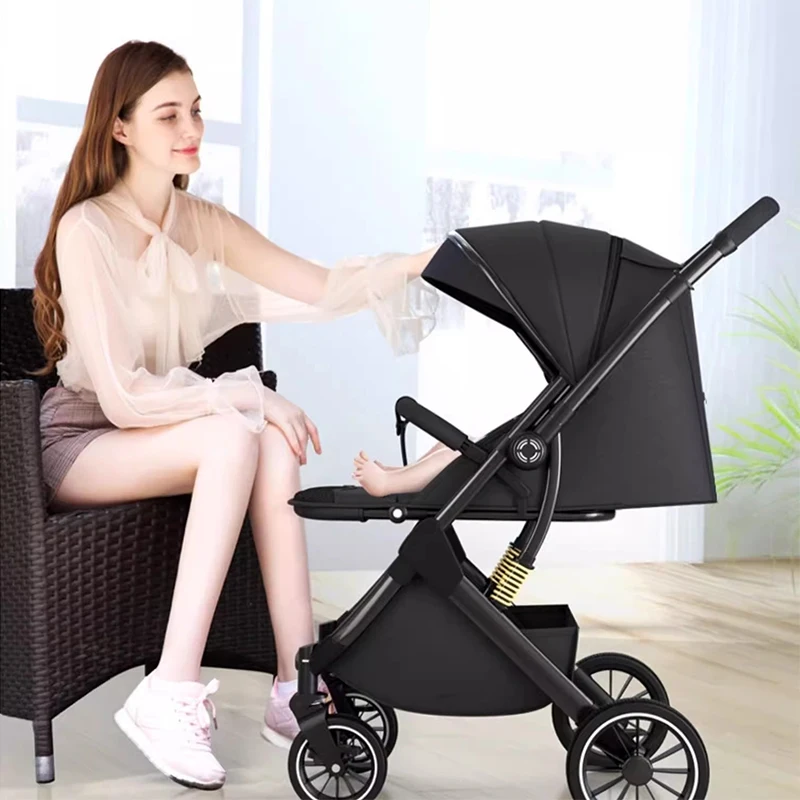 Portable Baby Stroller High Landscape Can Sit and Lie in both Directions One-handed Folding