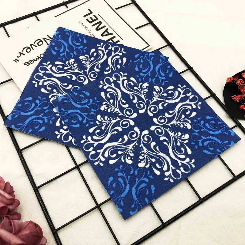 10/20pcs/Pac Colourful Printed Napkin Blue Flower Creative Square Paper Napkin Wedding Party Restaurant Folding Mouth Cloths paper napkins