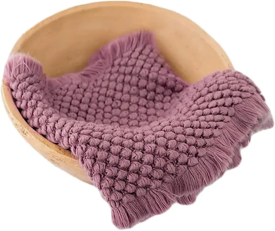 Baby Photography Props: Beige Braid Wool Basket Filler and Blanket