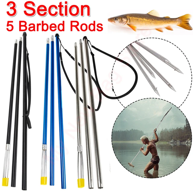 3-Piece Fishing Harpoon Aluminum Alloy Fishing Gaff Hook with 5 Barbed  Prongs & Lanyard for