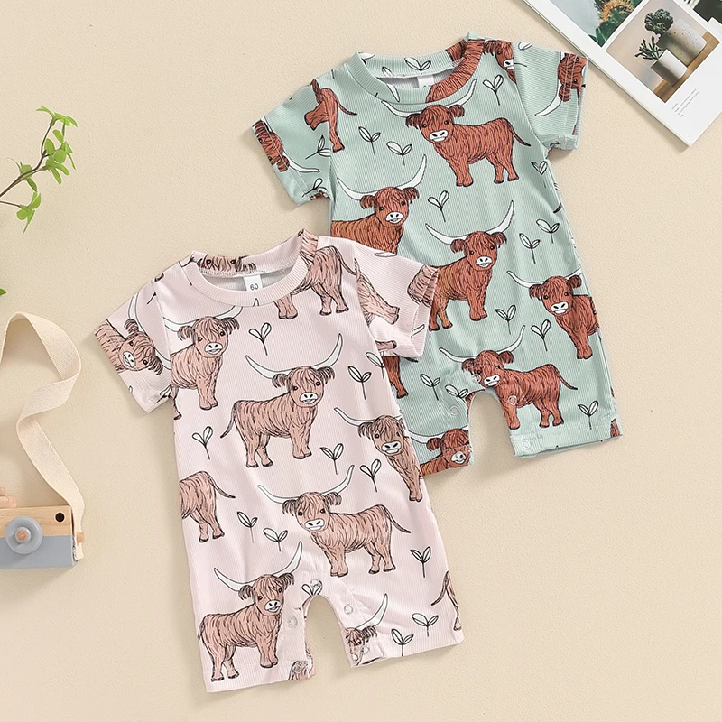 

Tregren 0-18Months Infant Baby Jumpsuit Casual Short Sleeve Crew Neck Cow Print Summer Romper Clothes for Newborn Girls Boys