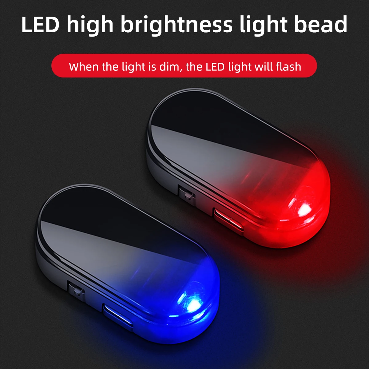 2PCS Solar Powered Car Fake Security Light Blue/Red Simulated Wireless Warning Lights Anti-Theft Alarm Flashing Signal Lamp