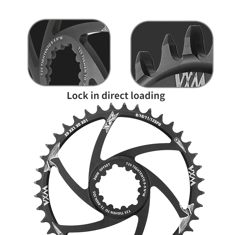 Plateau (pignon) Offset étroit 1/3/6mm Pour VTT/vélo - 38 Dents, Montage Direct, 3 Ans Garantie