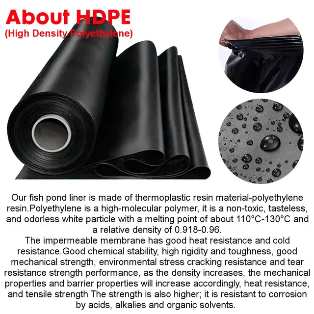 9X11M 4 Méretű Tartós Hal Tó Bélés Megerősített Hdpe Membránkert Medencék Tereprendezés Medence Vízálló Bélésfekete - Image 2