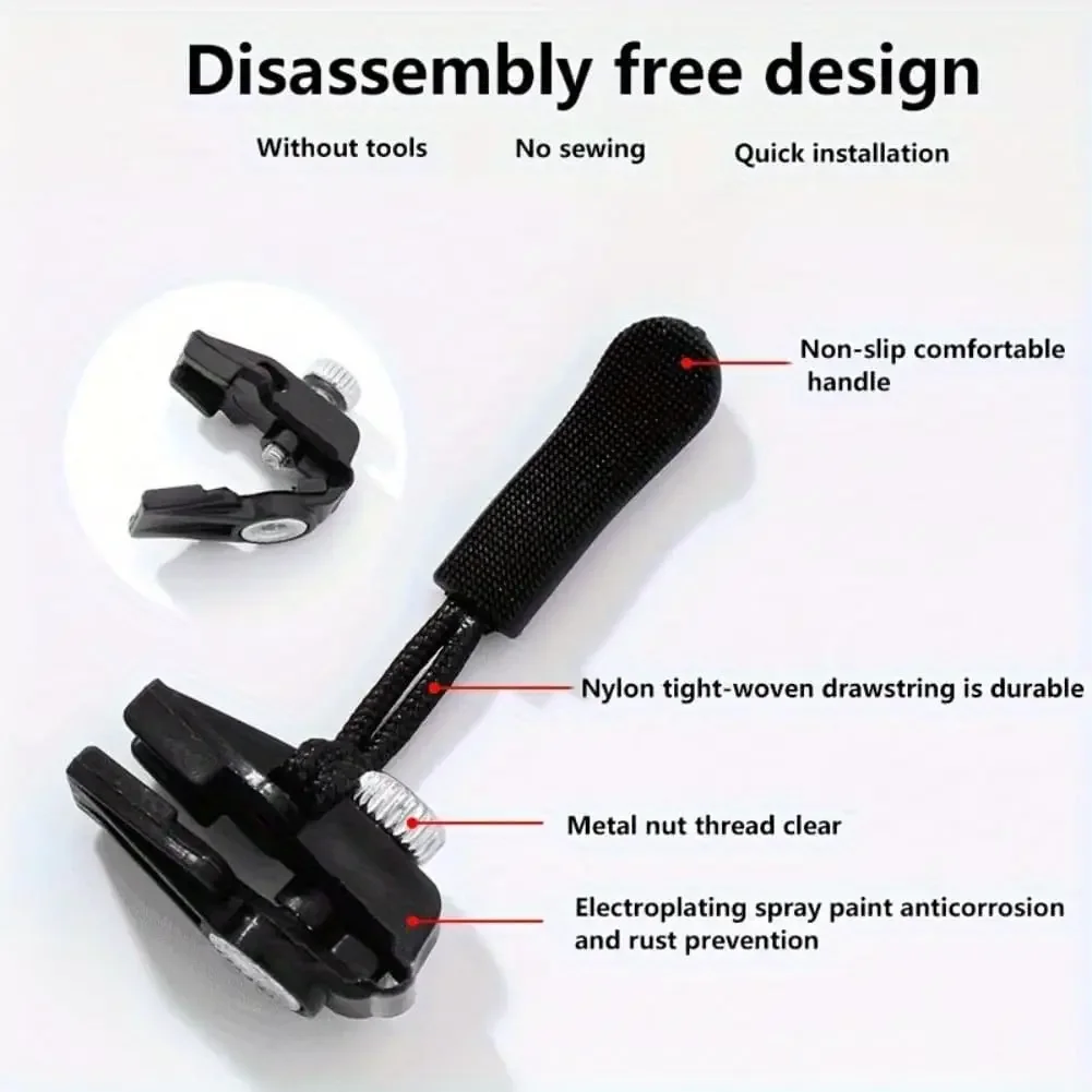 Zipper Repair Kit Zipper Pullers Zipper Sliders Zipper Heads Zipper Accessories Universal Zipper Head Fixer Quick Instant Detachable Zipper Repair Kit Replacement Slider Pull For Jacket Bag Coat 12PCS