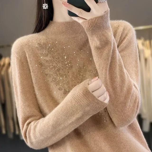 Women Sweaters Thick Warm Autumn Winter Mock Neck Fashion Pullovers Long Sleeve Basic Jumper Knit Bottoming Shirt Korean Sweater 1