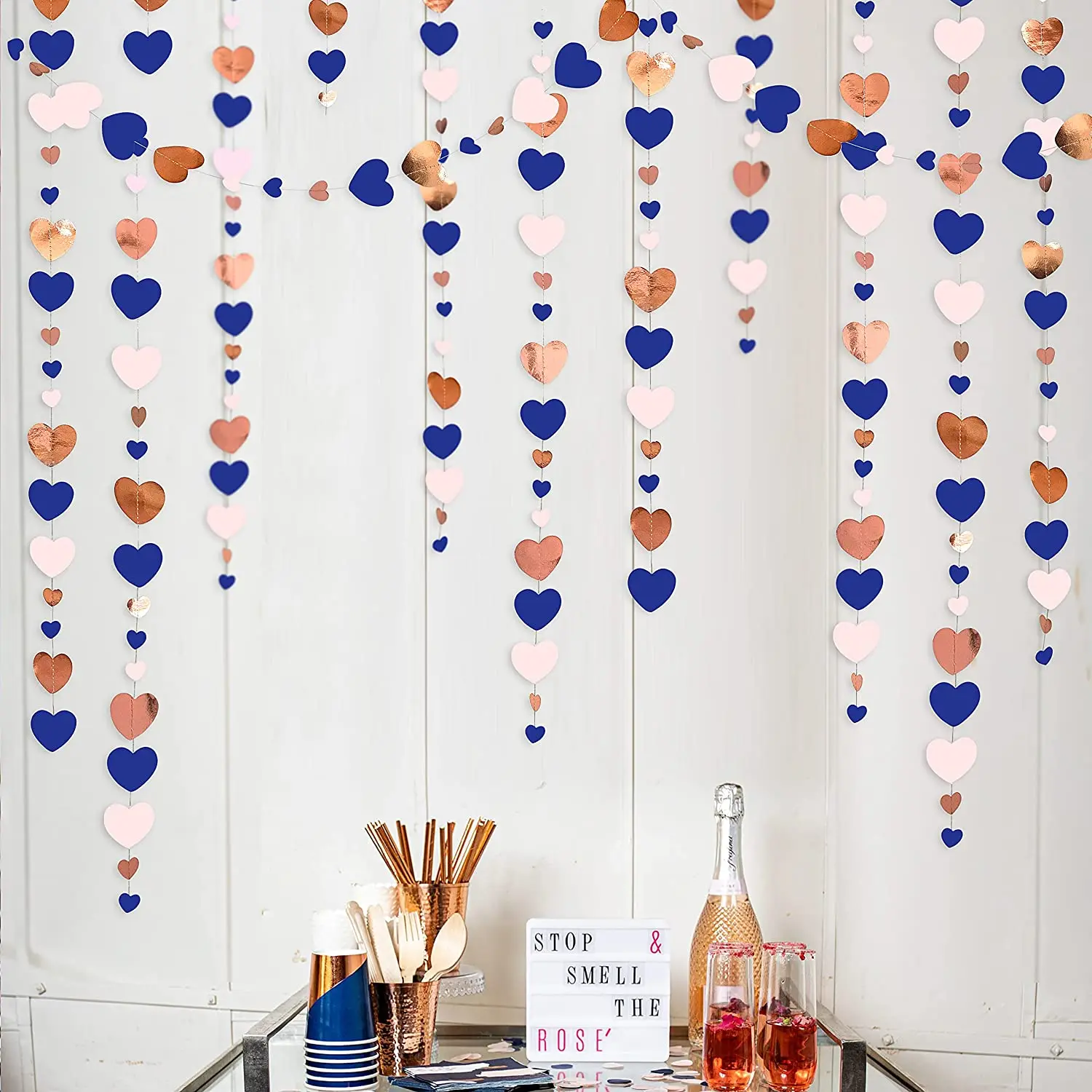 Elegant 13Ft White & Gold Heart Garland Streamer