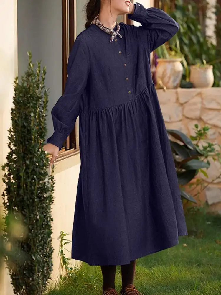 Zanzea Oversize Women Dress Casual Camicia Allentata Abiti 2024 Sprint Manica Lunga Maxi Robes Vintage Fashion Baggy Holiday Vestidos