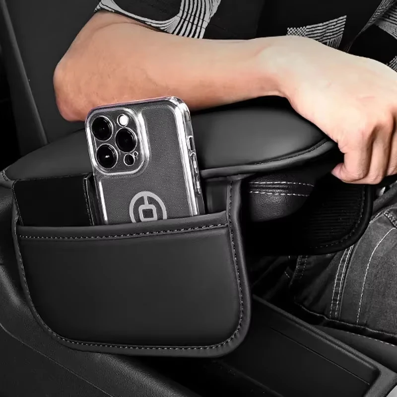 Leather Comfort Armrest Cushion with Storage Bag for Car Interior Decor