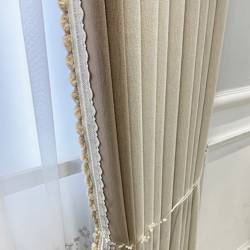 

Japanese Style Curtains for Living Light Luxury French Style Curtain Bedroom Cream Thickened Chenille Curtain Blackout Curtains