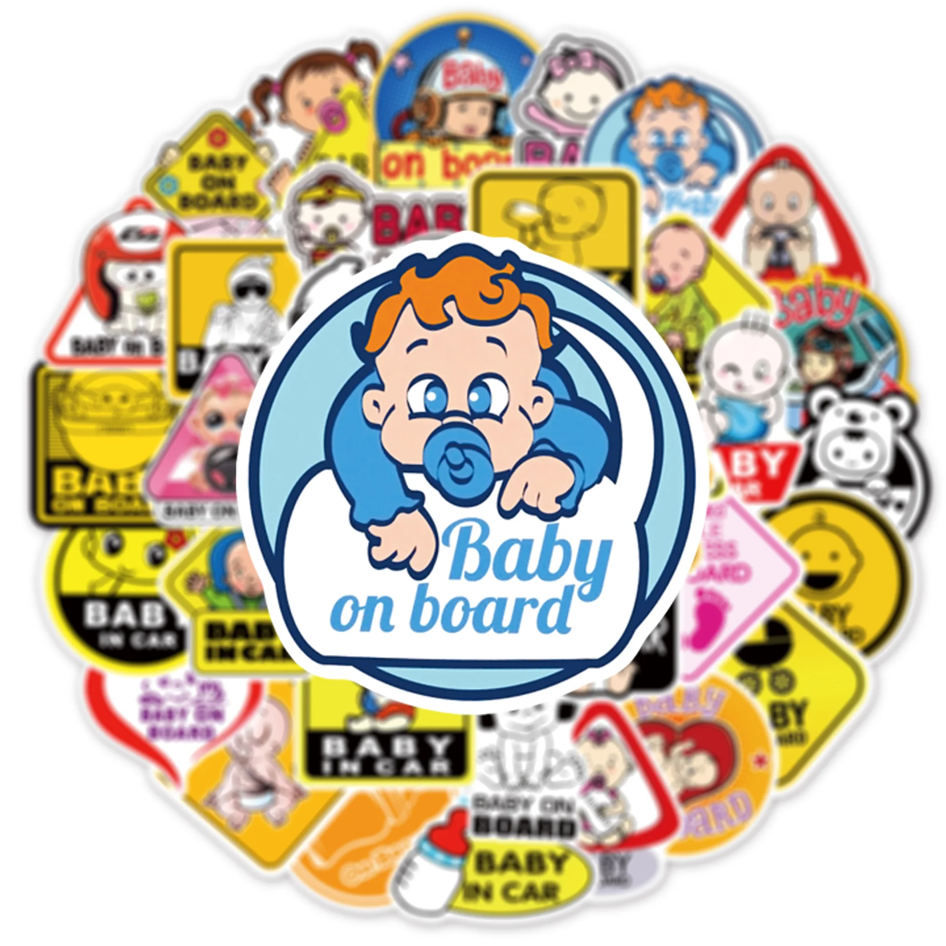 50Pcs Baby on Board 경고 슬로건 귀여운 장식 낙서 스티커 자동차 유모차 안티 PVC 스티커