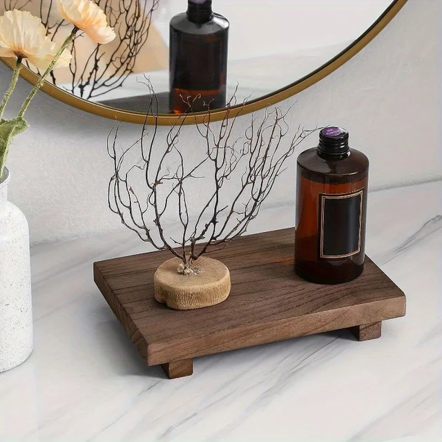 1pc Wooden Bathroom Tray Pedestal Stand Decor Decorative Riser