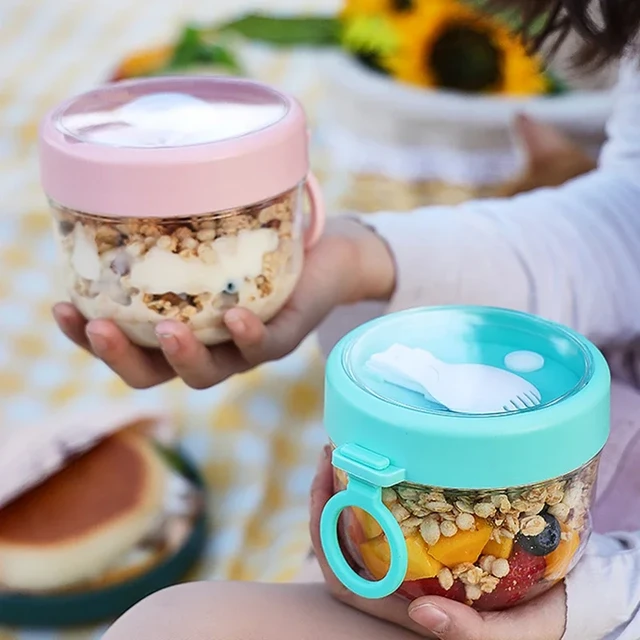 1L Portable Breakfast Oatmeal Cereal Nut Yogurt Salad Cup Container with  Fork Sauce Cup Lid Bento Food Bowl Kitchen Lunch Box - AliExpress