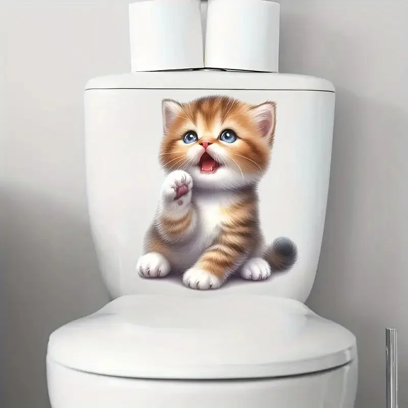 Kitten Self-Adhesive Toilet Stickers Wall Decal Removable Reusable PVC Sticker for Toilet Lid Bathroom Decor vinyl stickers toilet stickers toilet wall stickers toilet seat stickers kitten wall stickers
