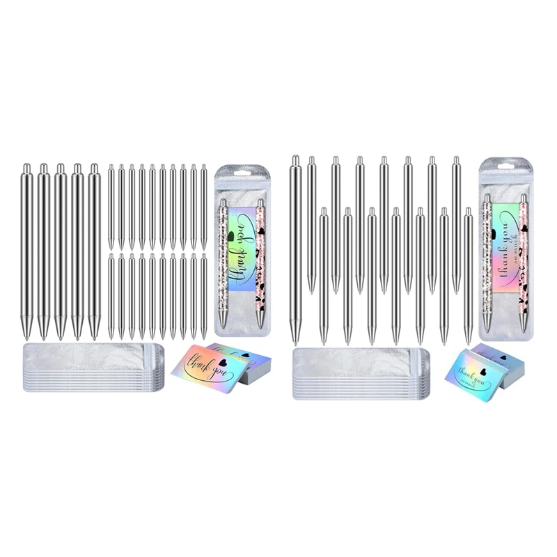 스테인리스강 펜 빈 재밀봉 가방 및 홀로그램 감사 카드 세트, DIY 글리터 펜..