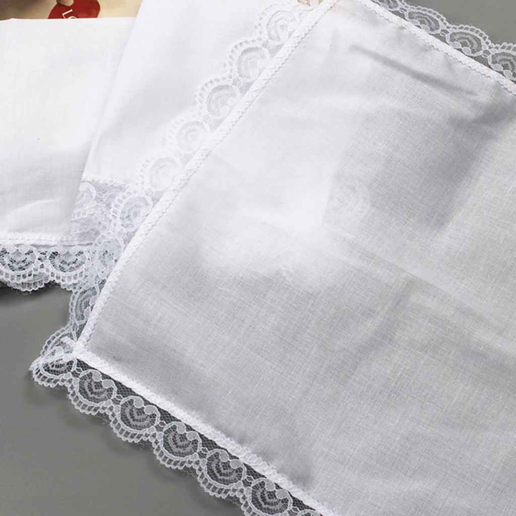 5pcs Lady Cotton Lace Handkerchiefs Lace Trim White Hanky Kerchief pocket square носовые платки zakdoeken blank Handkerchief