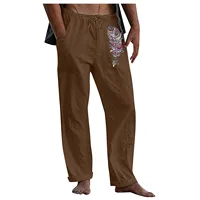 Fashion Men's Loose Comfortable Casual Wide Leg Pants Cotton Linen Print Drawstring Pockets Trousers Streetwear Sweatpants#g3 - Image 5