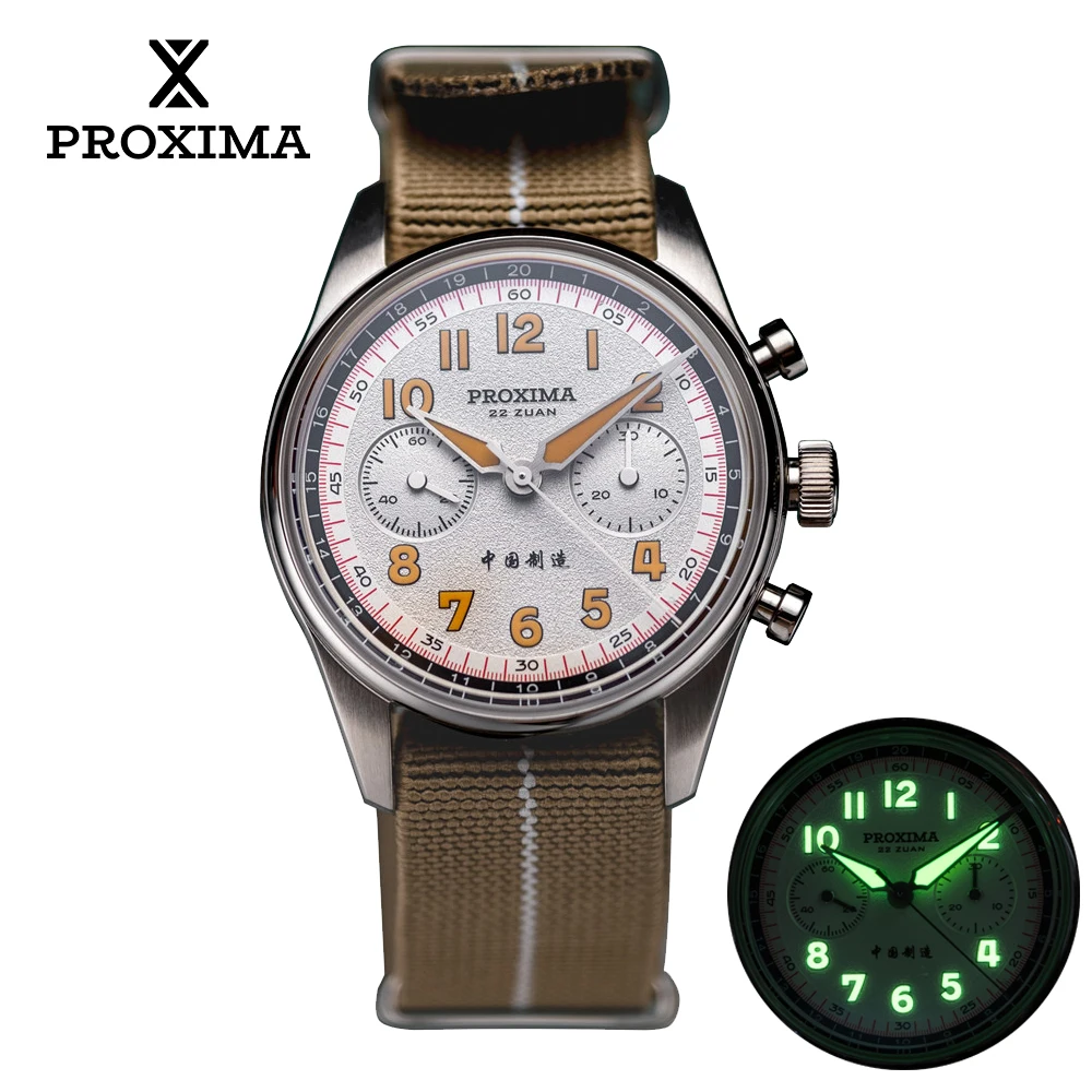 Proxima PX1718 39mm Chronograph Men's Mechanical Pilot Wristwatch
