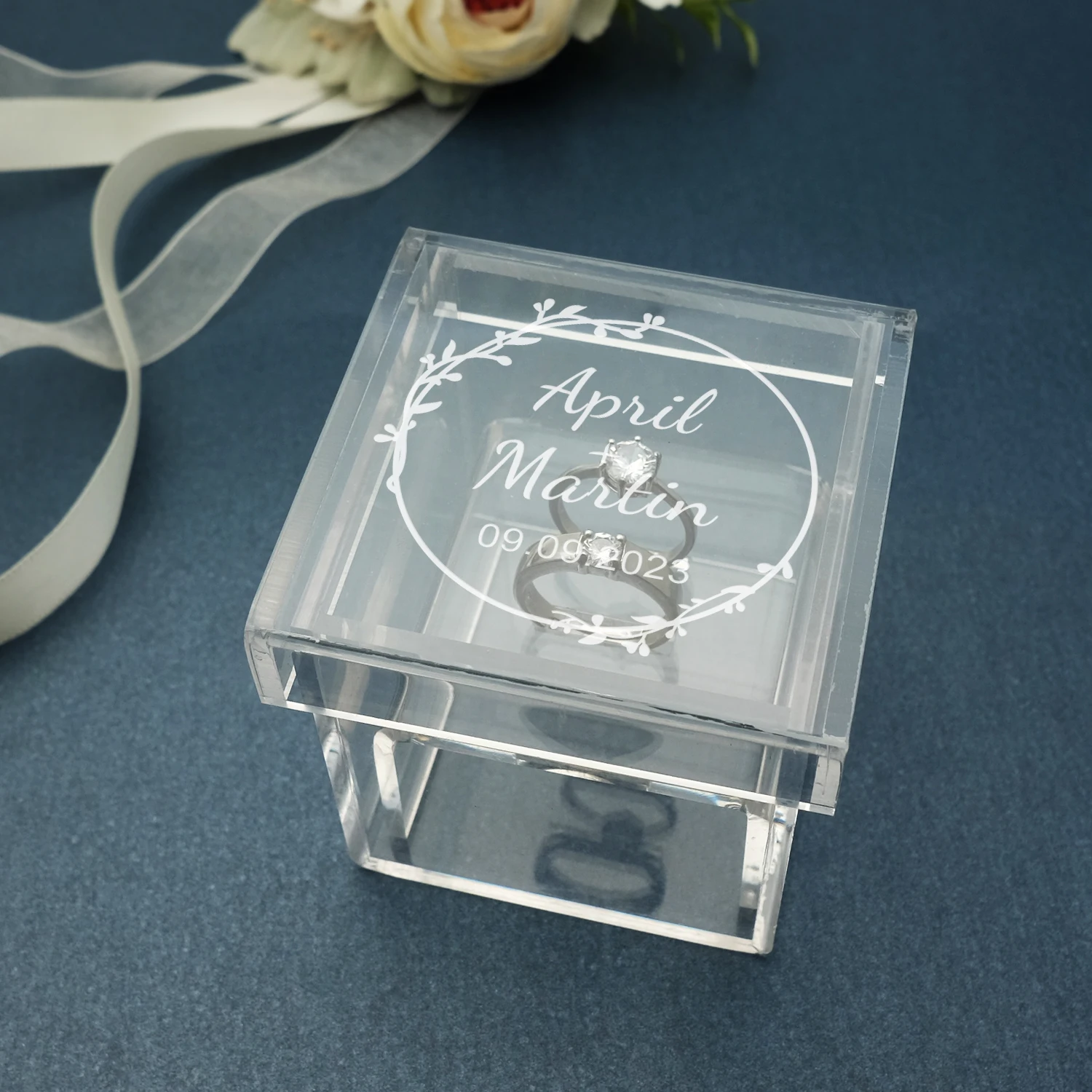 Custom Wedding Ring Box Personalized Rings Holder Engraved Acrylic Box Jewelry Storage Engagement Proposal Anniversary Gifts