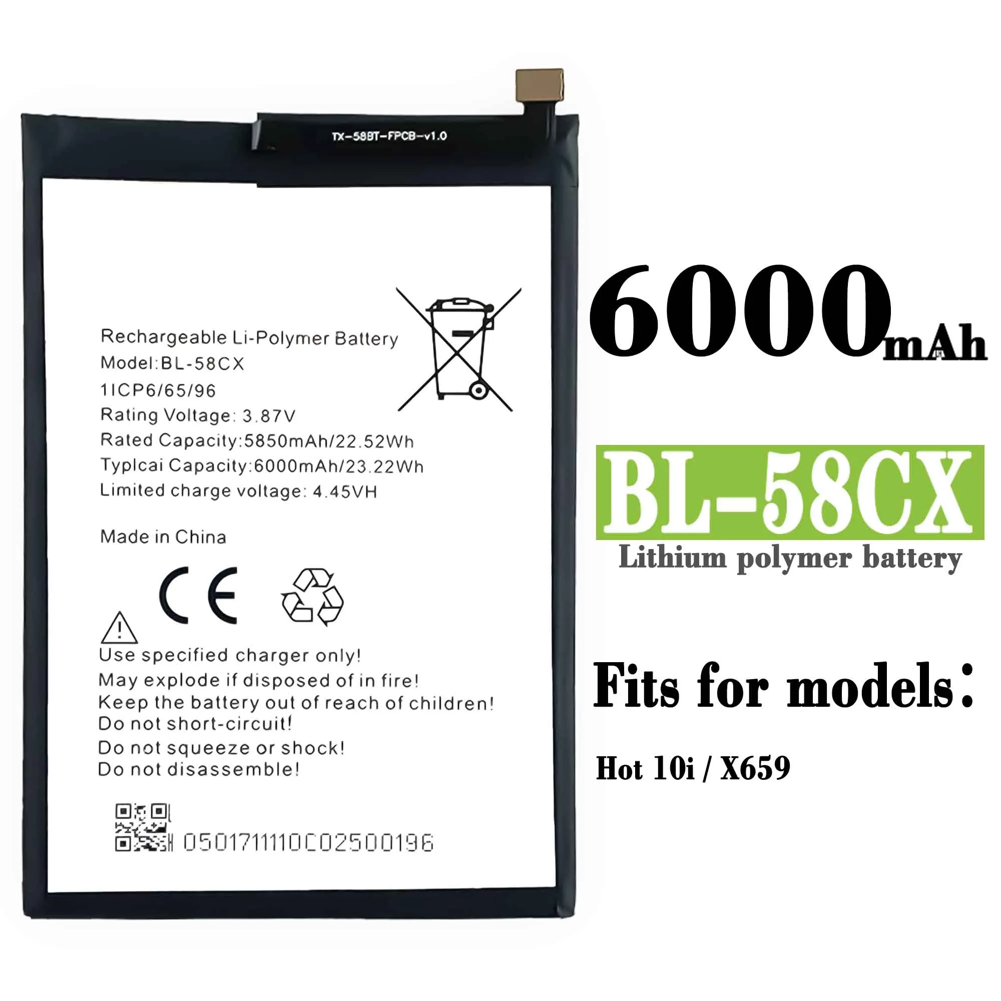 

Совместим с infinix / X659/Hot 10i/X659B BL-58CX 6000 мАч