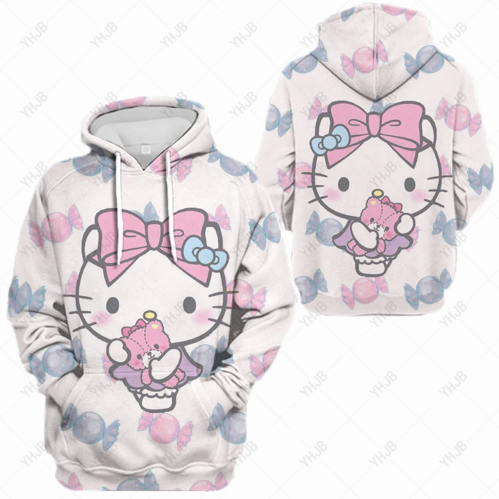

Hello Kitty Print Sweatshirt Women's Casual Long Sleeve O-Neck Loose Streetwear Autumn Winter Fashion Hoodies Pullovers Top