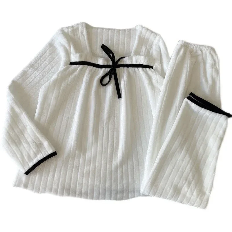 2024New Winter Warm Women Pyjamas Set Thick Coral Velvet Long Sleeve Pajamas Set Leisure Sleepwear for Women Nightwear 2pcs Suit