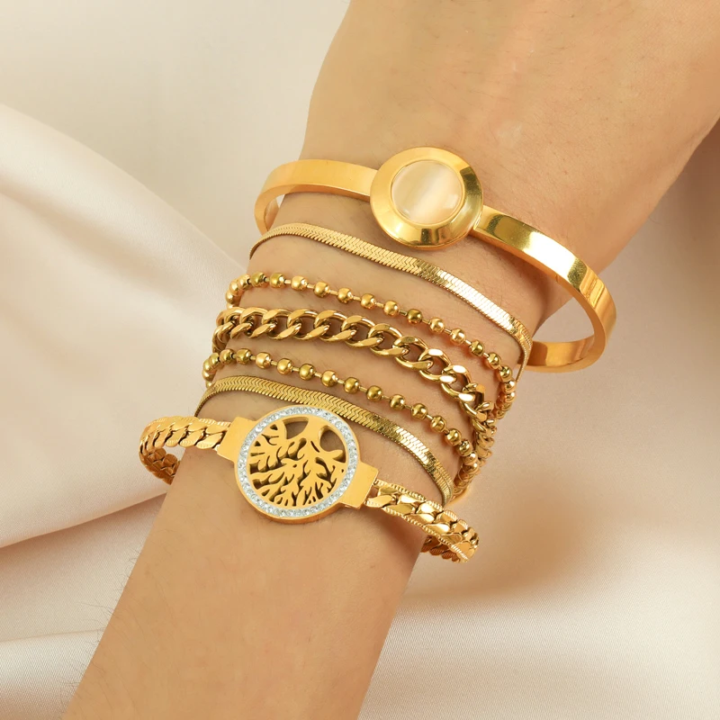 EILIECK 316L Stainless Steel Large White Round Stone Bangles Bracelet For Women Girl Fashion Waterproof Jewelry Gift Accessories 5