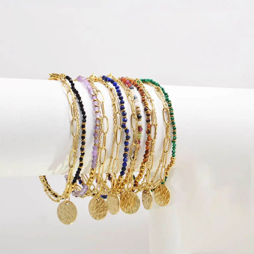 

Bohemian Natural Stone Layered Bracelet for Women Gold Plated Stainless Steel Chain Bracelet Men Ladies Fashion jewelry Gifts
