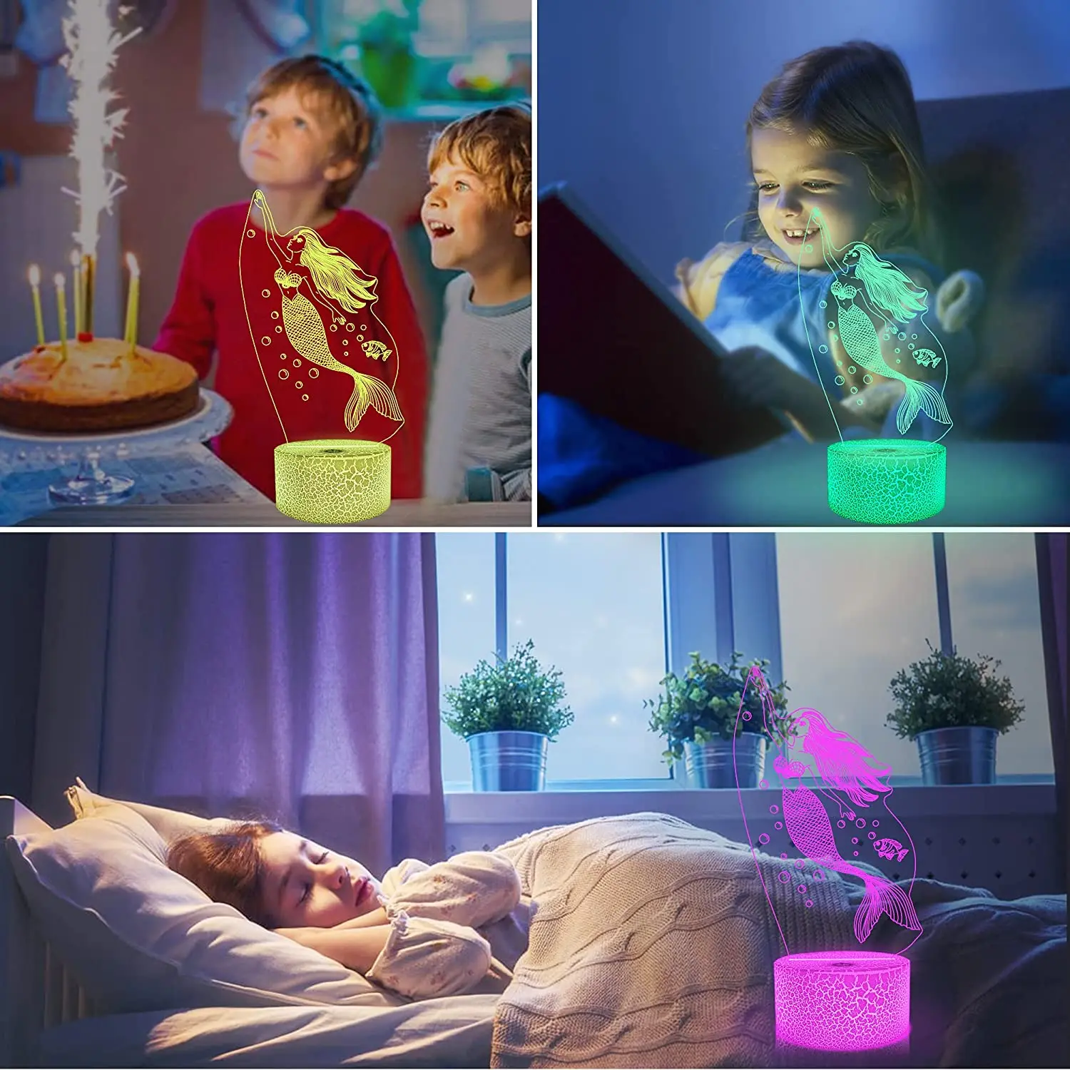 Mermaid 3D Illusion Lamp, Princess Night Light with Remote Control 16 Color  Changing Desk Lamps Kids Fairy Room Decor Festival - AliExpress