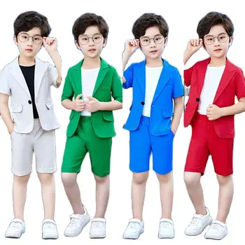 소년 여름 로얄 블루 정장 재킷 반바지 2PCS 정장 드레스 키즈 사진 블레이저 어린이 졸업 턱시도 유아 의상
