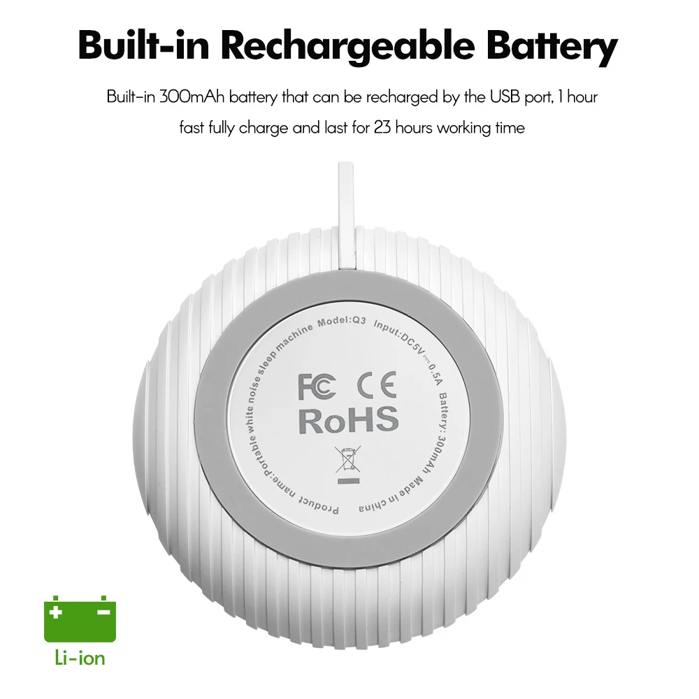 Sleep Machine Portable Baby Rechargeable White Noise Sound Machine 10 Soothing Sounds 15/30/60min Timer Volume Adjustable