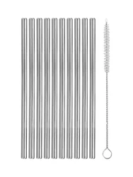 Stainless Steel Reusable Straw Set with Cleaning Brush - 10 Piece Straight Straw Kit (Straw Set)