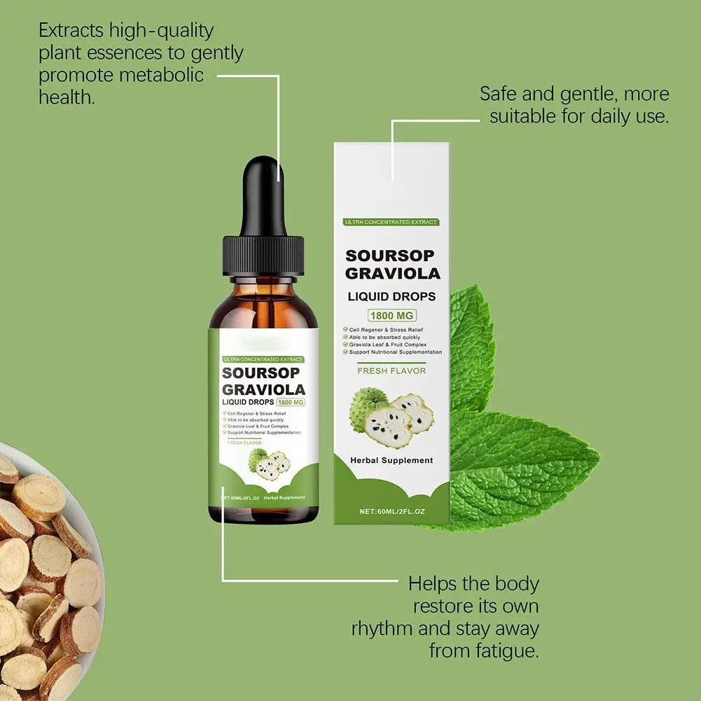 60ml Guanabana Soursop Liquid Drops Vitamin B C Improve Physical Digestive Health Stimulate Appetite Enhance Immunity