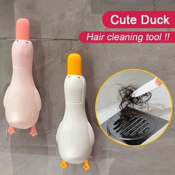 Pala per la rimozione delle macchie della polvere con clip per la pulizia del design a doppia testa a forma di anatra 2 in 1 - Strumento per la pulizia del bagno con foro di drenaggio 1