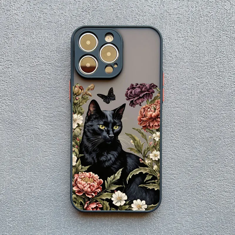Katze unter Blumen Handyhülle für iPhone 13 11 12 Pro Max Mini 17 16 15 14 Plus Pro Max X XR XS 16 Plus Stoßfeste Rückabdeckung – Detail 11