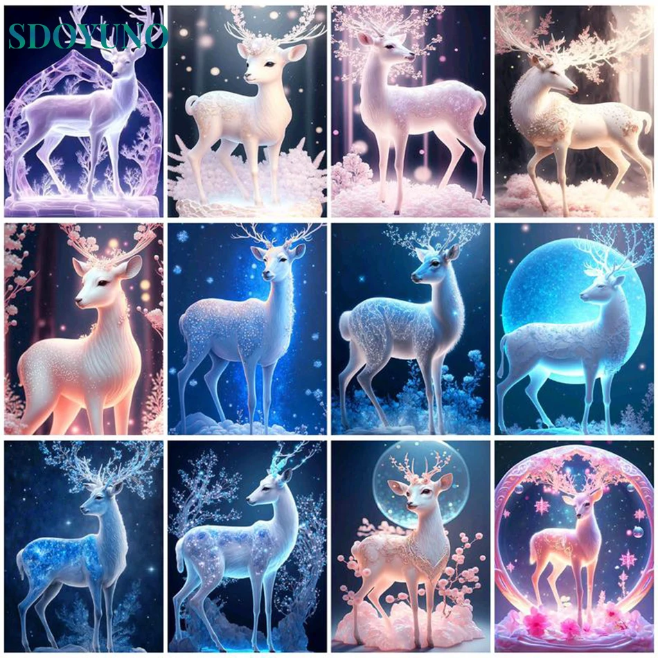 

SDOYUNO Picture By Numbers Deer Diy Kit Acrylic Paint Canvas Oil Painting By Number For Adults Landscape HandPainted Home Decor