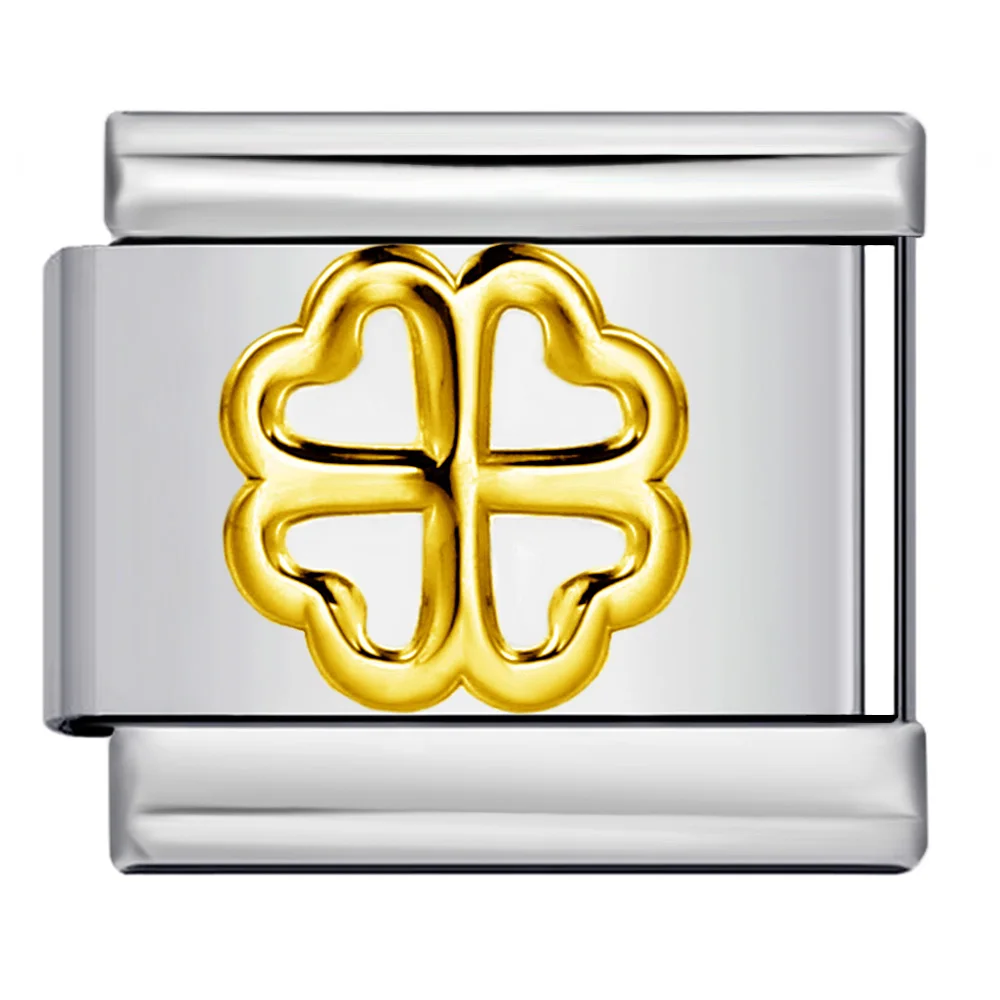 Einfachheit, bunt, rot, grün, gelb, blau, vierblättriges Kleeblatt, italienischer Charm-Link, passend für 9 mm Edelstahl-Armbänder, DIY-Perlen – Detail 3
