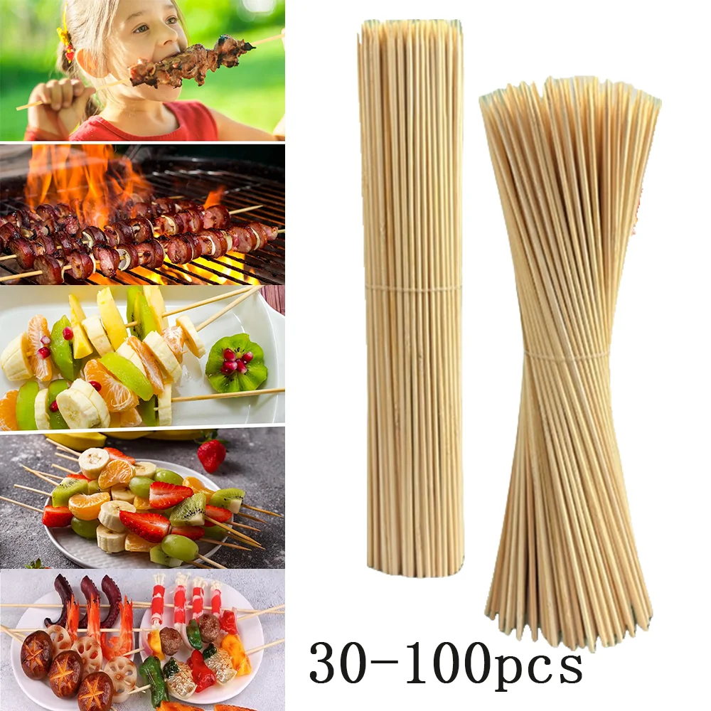 30-100Pcs Barbecue Tools Disposable Food Bamboo Skewer Long