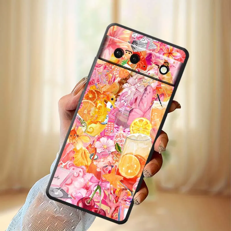 Cartoon Beach Wave Scene Soft Black Phone Case Cover