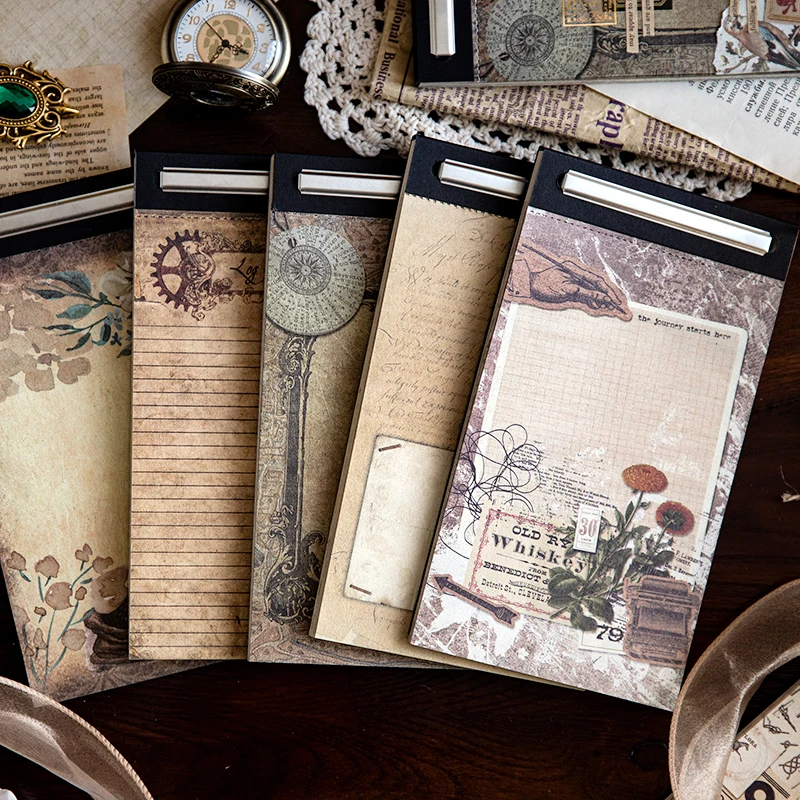 50 pcs Memo Pad Double-sided Tearable Retro nostalgic message Journal Paper diary Background Decoration Paper 5 types