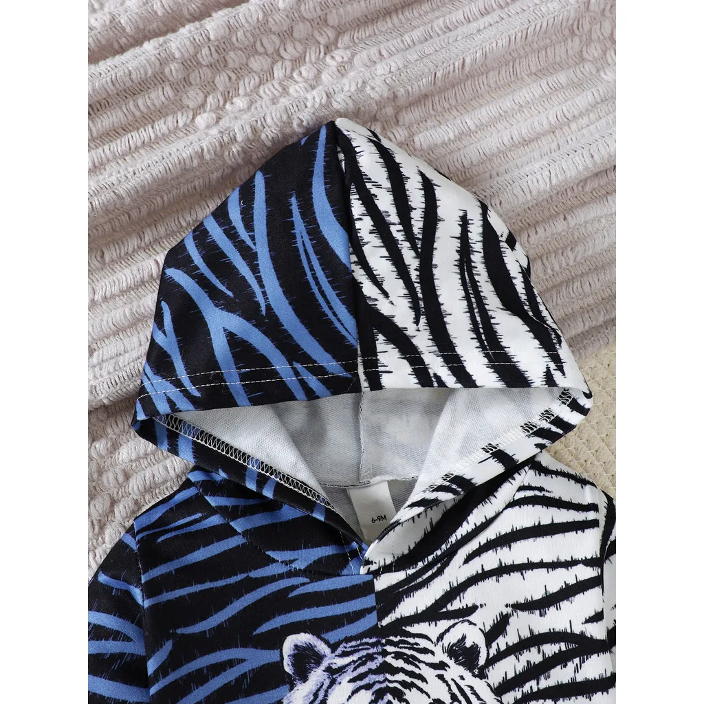 0-3 Years Toddler Boy Sweatshirt Jacket Tiger Pattern Long Sleeved Hoodie Top Fashion Style Infant Boy Daily Wear Spring Clothes