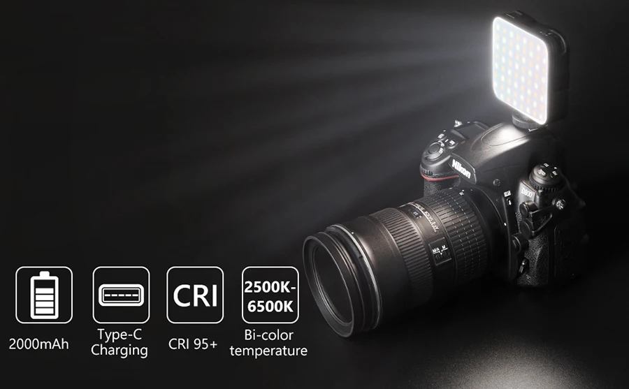 T64 LED Video Light 2500-6500K Camera Video with 2000 mAh rechargeable battery a