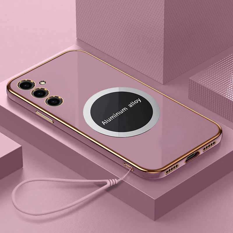 Luxury Magnetic Attraction Shockproof Silicone Back Cover - Square Plating Design