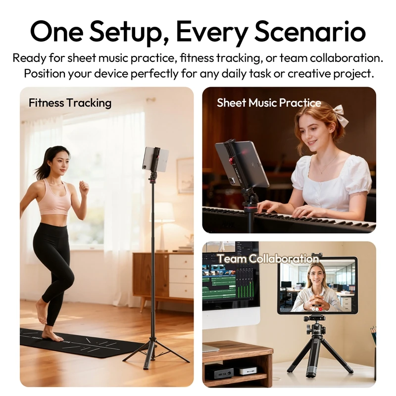 Ulanzi CA15 OneLock Tablet Clamp 13-22.5cm Range with 1/4" Universal Base Cold Shoe Mount for Sheet Music Practice Fitness Shot