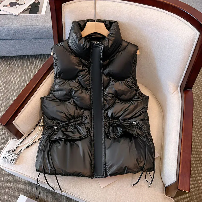 

Womens Down Cotton Vest Jacket for Women Lightweight Vests Black Women's Clothing Sleeveless Waistcoat Chalecos Para Mujer Q380