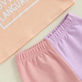 Adorable Baby Girl Summer Clothes Short Sleeve Round Neck Graphic Tee Colorful Flared Trousers 2 Piece Outfit Set 2
